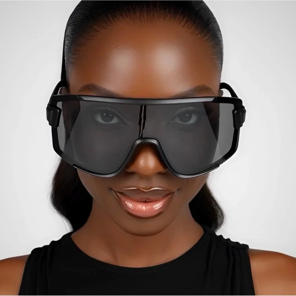 Sport Cycling Driving UV400 Outdoor Dark‎ Black Lens Women Sunglasses Oversized